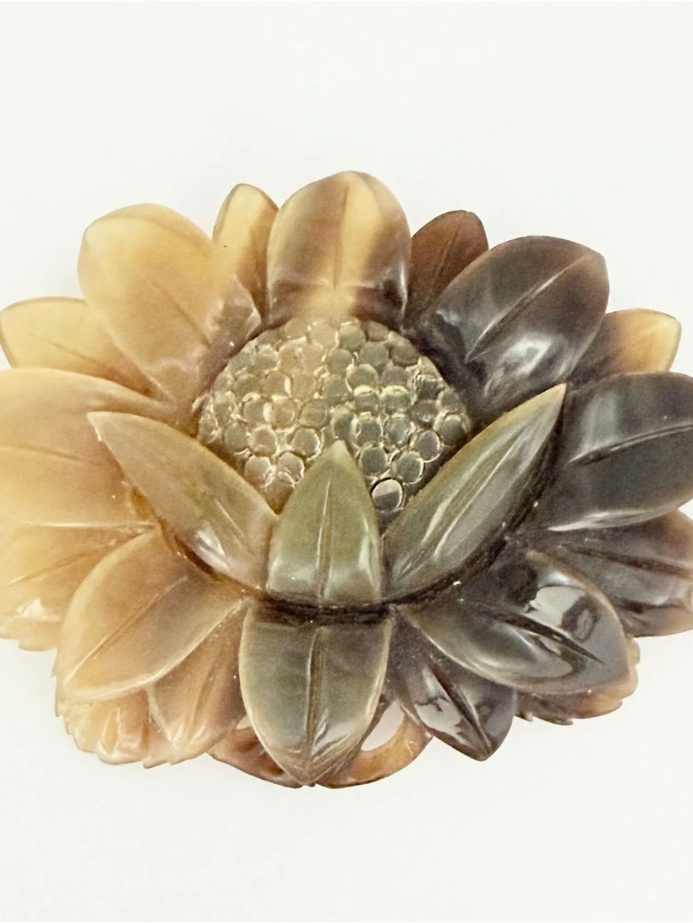 Vintage Carved Horn Sunflower Brooch Two-Tone Floral Statement brooch